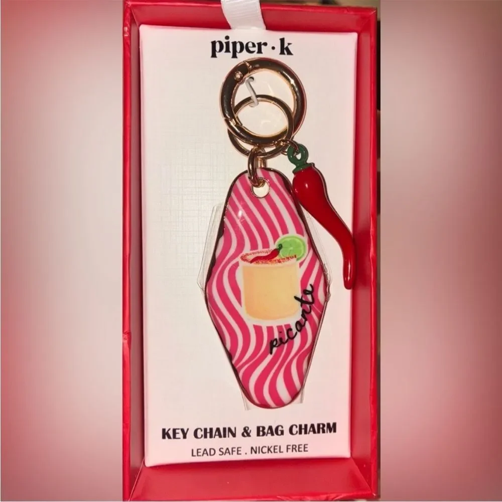 PIPER K Retro Style Motel Hotel‎ Key Chili Pepper Keychain Bag Charm NEW NWT